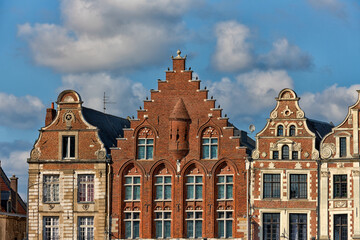 details of the houses of the square of the Grand Place in Arras, North of France