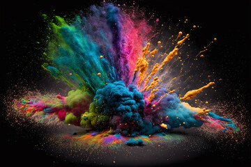 Explosion of color powder and confetti. Festive background. New year and festival concept. Hindu Holi festival themed image.	

