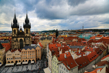 Fototapeta na wymiar city old town,Prague Tyn Church-Prasna Vez-Mihulka