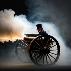Obraz na płótnie Canvas Soldier fires a cannon.