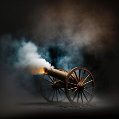 Cannon fires in a blast of flame and smoke.  - obrazy, fototapety, plakaty
