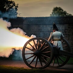 Soldier fires a cannon.