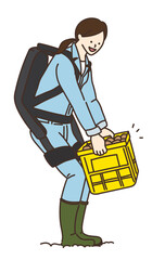 農作業　荷物　荷造り　ダンボール　かご　畑仕事　イラスト　女性