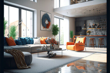 Beautiful spacious living room, design ideas, modern interior