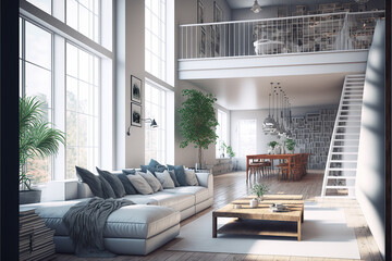 Fototapeta na wymiar Beautiful spacious living room, design ideas, modern interior