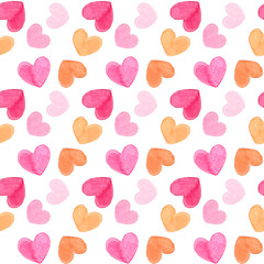 かわいいハートマークのパターン　手描き水彩イラストのハート柄