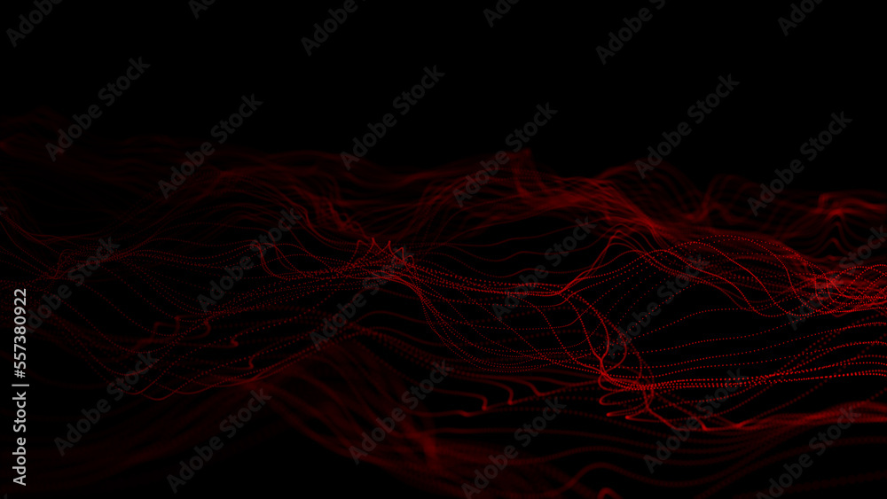 Poster Wave of dots and weave lines. Abstract background. Network connection structure. 3d rendering.