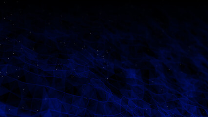 Futuristic wave with lines and dots. Abstract background with a dynamic wave. Particle placement with hanging dots in space. Large data background. 3d rendering.