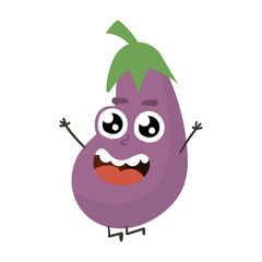 Cheerful fun eggplant cartoon illustration.