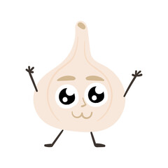 Cheerful fun garlic cartoon illustration.