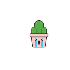 Fototapeta na wymiar Cute Aesthetic Emoticon Cactus Plan Collection