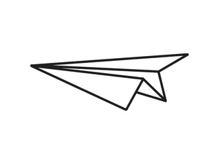 Hand drawn simple paper plane isolated on white background. Vector in doodle style illustration. Design for greeting cards, patches, prints, badges, posters