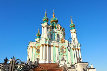 St. Andrew's Church on Andreevsky Spusk in winter in Kyiv, Ukraine	