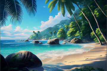 tropical island with trees