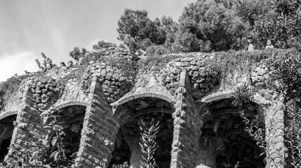 Park Guell in Barcelona, Spain.The famous Park Guell.park guell columns and viaducts.park guell...