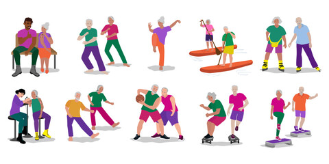 Older man and woman leisure activities set