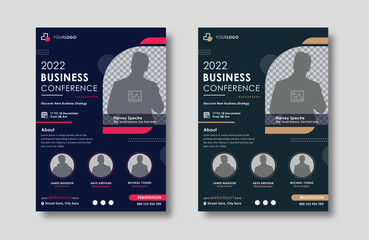 Business conference live meeting & event flyer template. Corporate invitation business workshop & abstract seminar promotion poster design. Leaflet, modern layout, pamphlet, vector flyer in A4.