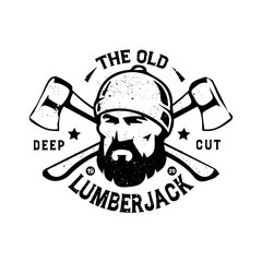 Lumberjack skull illustration.  Woodworkers festival poster template. Shirt design on white background.