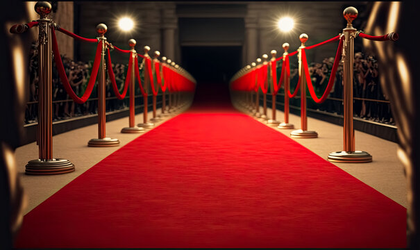 Red carpet and golden barrier. cinema festival concept. digital ai art	