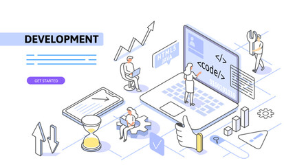Software development and programming. Use for web page, banner, infographics. Flat illustration editable line. 