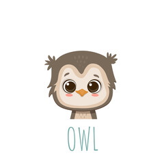 Cute cartoon owl head. Face owlet.Icon.Vector illustration