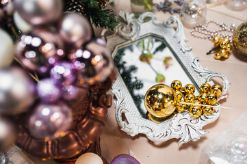 Christmas or New Year decor. Christmas concept. Table decoration, home