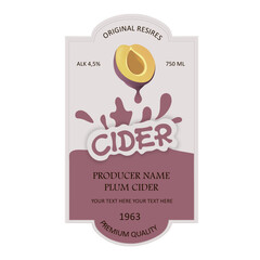 Label for cider in a square frame with a plum.