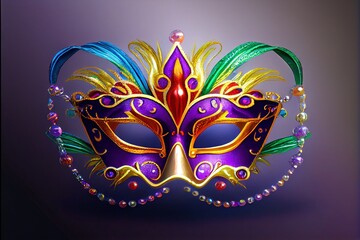Mardi Gras Masks - Traditional Mardi Gras masks in purple, gold, and green to celebrate Fat Tuesday in the French Quarter of New Orleans, Louisiana. classic design by generative AI