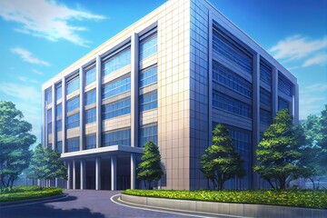 Fototapeta na wymiar Modern Office Building - Generative AI image of a sleek and professional office building with modern architecture made perfect for video backgrounds in animation and live-action