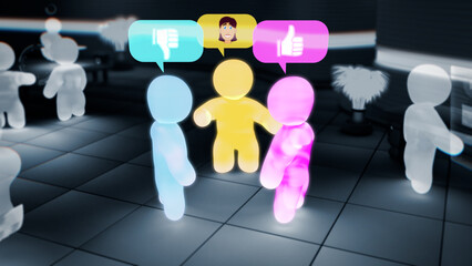 virtual universe avatars talking - talking about girls with each other - industrial 3D illustration