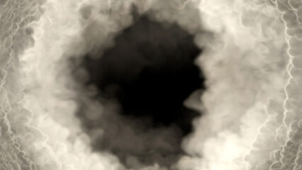 Grey smoke frame like tunnel in clouds, isolated - object 3D rendering