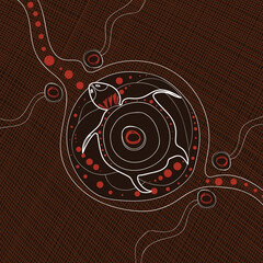 Aboriginal style of turtle art on brown background