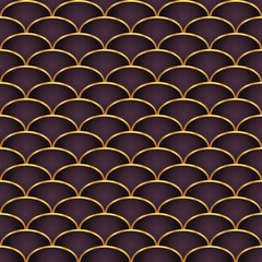 Traditional chinese fish scale seamless pattern. Black golden asian sea wave luxury ornament.