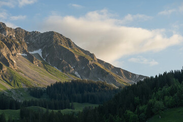 Swiss rocky mountains evening light