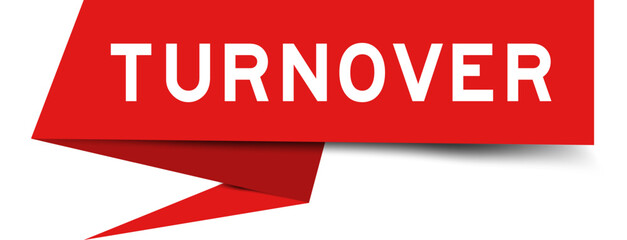 Red color paper speech banner with word turnover on white background