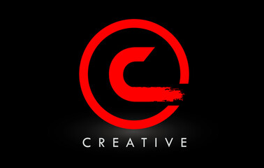 Fototapeta premium Red C Brush Letter Logo Design. Creative Brushed Letters Icon Logo.