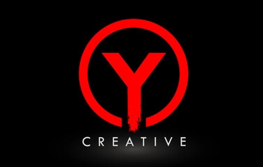 Red Y Brush Letter Logo Design. Creative Brushed Letters Icon Logo.