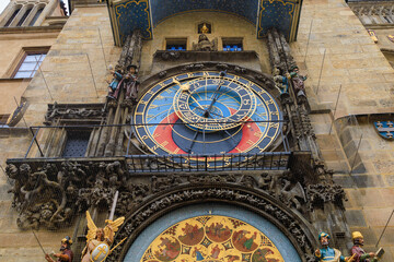 Prague astronomical clock close-up. The main attraction of the capital of the Czech Republic. Background