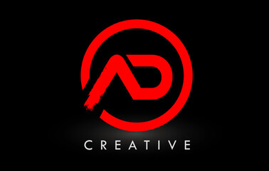 Fototapeta premium Red AD Brush Letter Logo Design. Creative Brushed Letters Icon Logo.