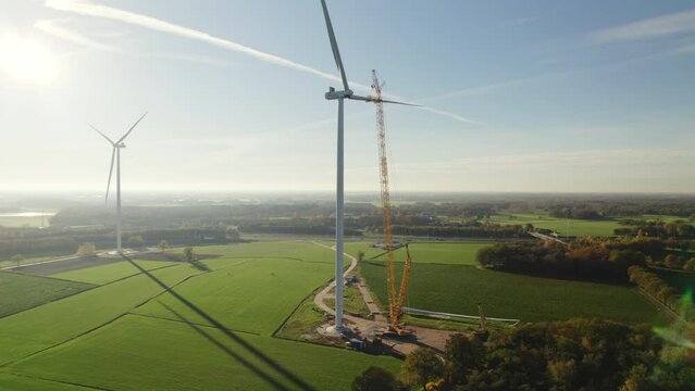 AERIAL WS Wind farm under construction / Galder, Netherlands