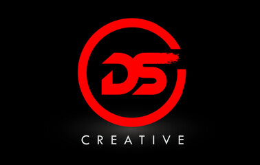 Red DS Brush Letter Logo Design. Creative Brushed Letters Icon Logo.
