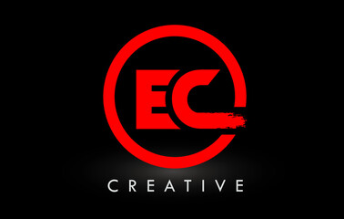 Red EC Brush Letter Logo Design. Creative Brushed Letters Icon Logo.