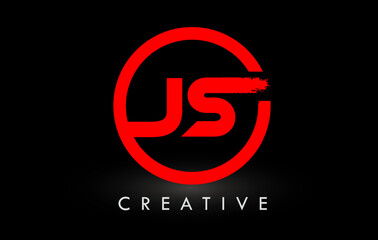 Fototapeta premium Red JS Brush Letter Logo Design. Creative Brushed Letters Icon Logo.