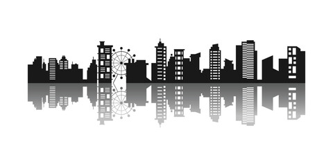 City silhouette with reflection building design