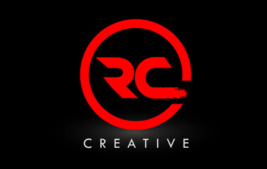 Red RC Brush Letter Logo Design. Creative Brushed Letters Icon Logo.