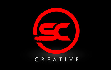Red SC Brush Letter Logo Design. Creative Brushed Letters Icon Logo.