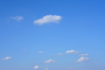 Blue sky with fluffy white clouds constantly changing shape.