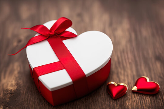 photography of a Stylish craft gift box with red ribbon, love, heart, valentine, - AI Generated