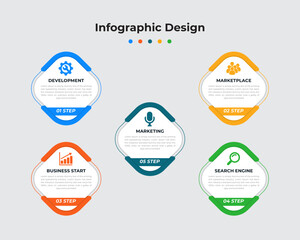 Business Infographics Template, Modern Infographics Design, 5 steps, Timeline, Can be used for workflow layout, Creative Banner, Marketing, Vector illustration