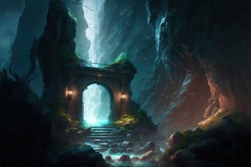 Portal to another world, Fantasy Doorway, Abstract Art, Digital Illustration, Generative AI